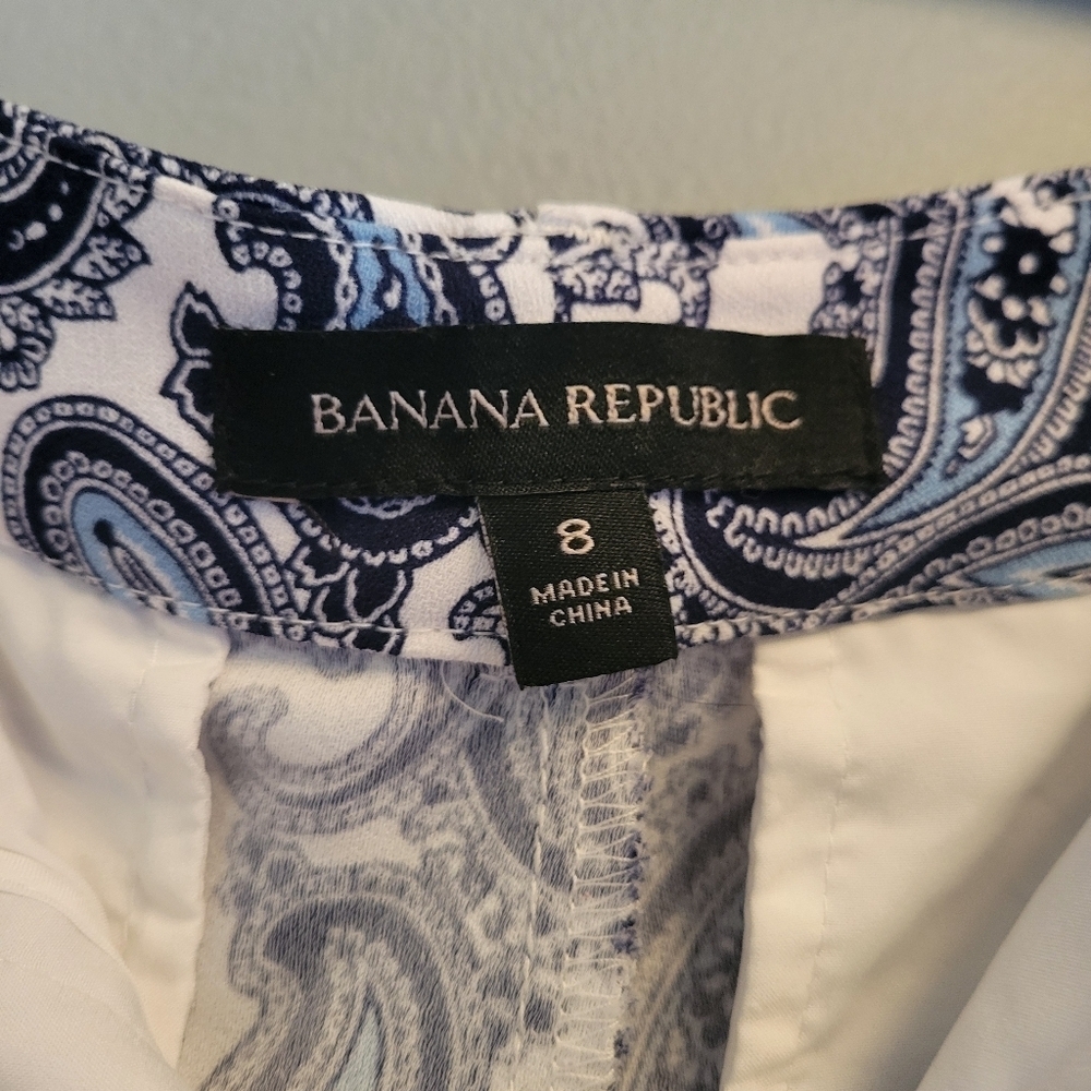 Banana Republic Avery Paisley Pants Blue White Womens Size 8 Spring Summer - Picture 5 of 8